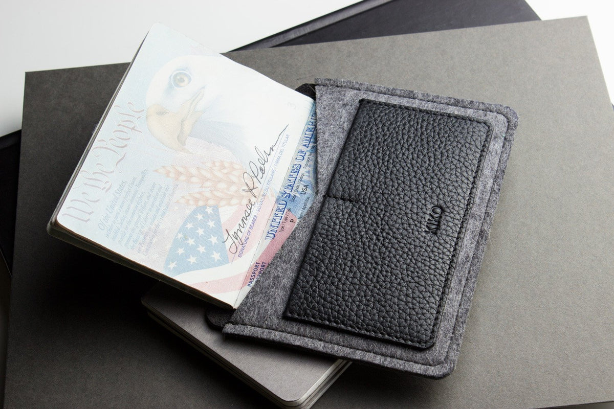 Leather & Wool Felt Passport Holder – Handmade Travel Wallet