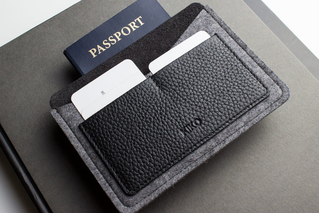Leather & Wool Felt Passport Holder – Handmade Travel Wallet