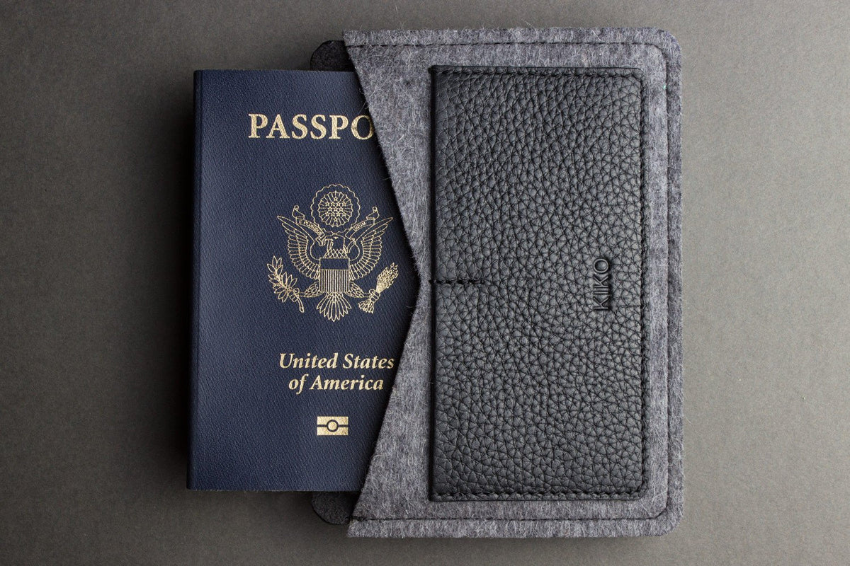 Leather & Wool Felt Passport Holder – Handmade Travel Wallet