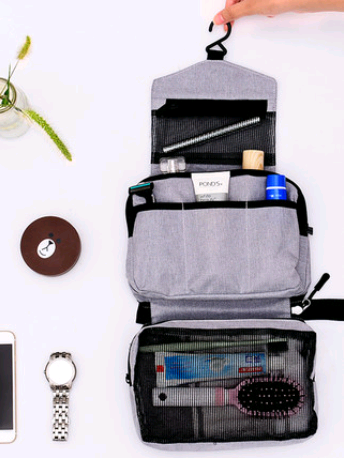 Hanging Travel Makeup Bag – Foldable Organiser with Hook