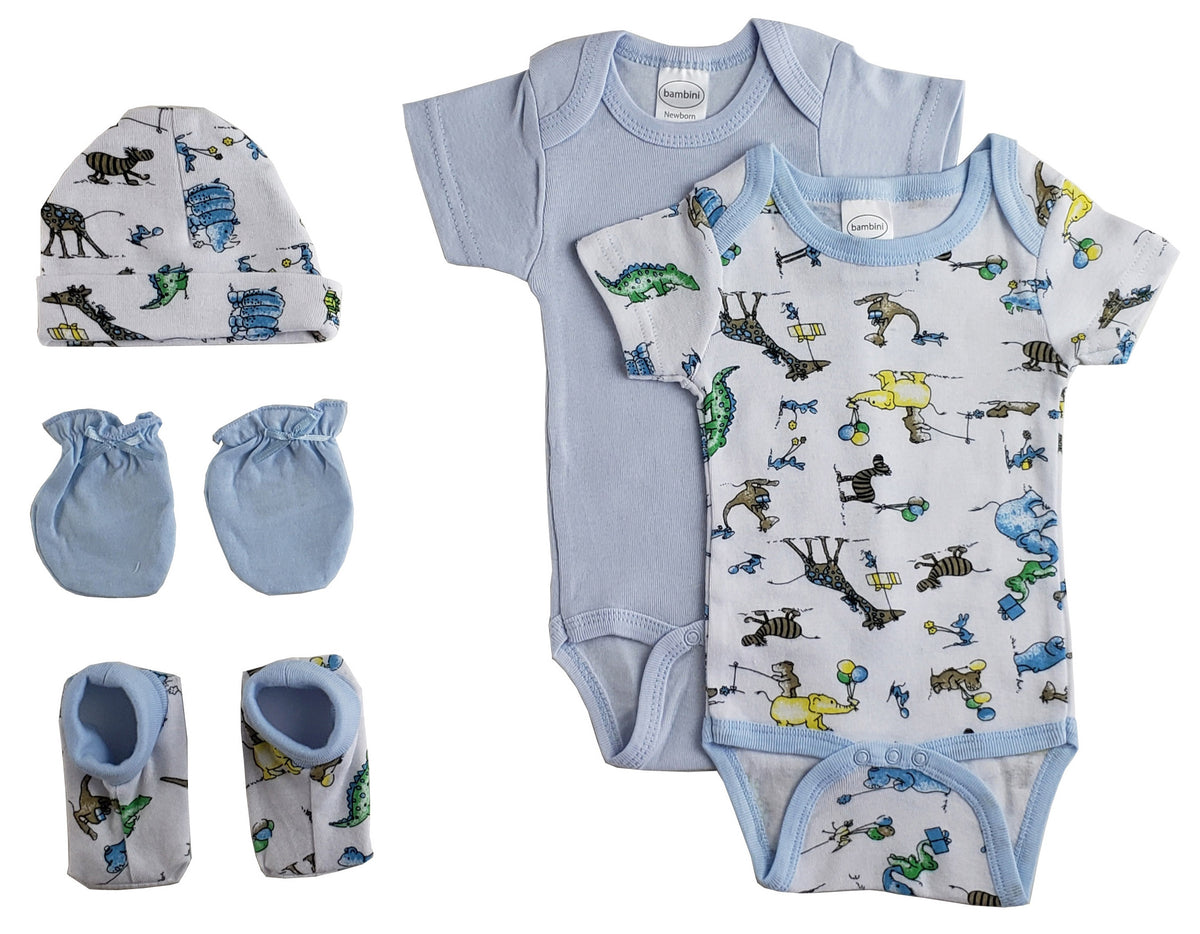 Newborn Baby Boys 5-Piece Layette Set – Soft Cotton Baby Shower Gift