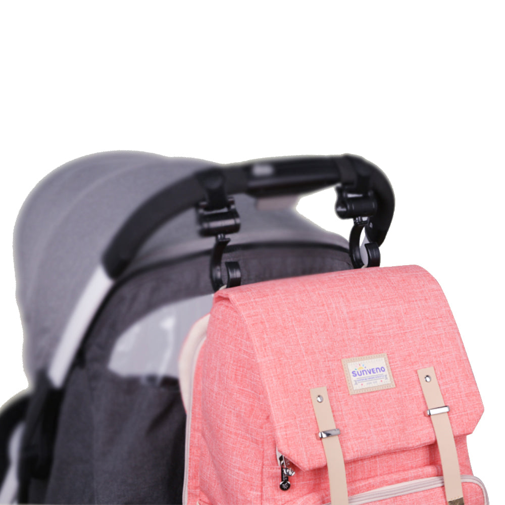 Canvas Vegan Leather Diaper Backpack – 15 Pockets, Stroller-Ready