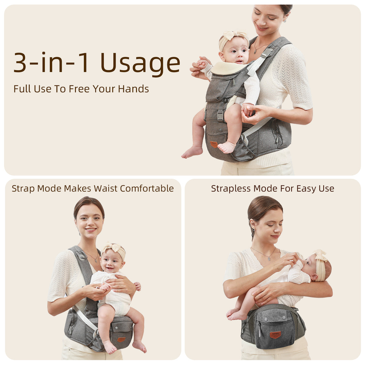 Ergonomic 3-in-1 Baby Carrier & Hip Seat – Versatile Baby Carrier for Parents