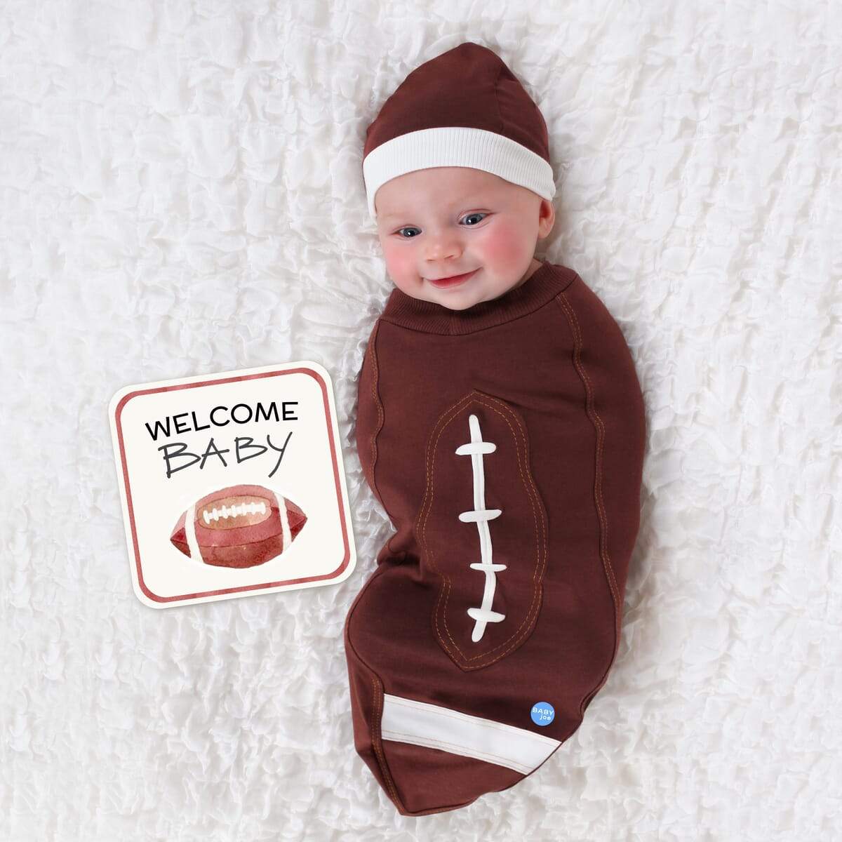 Football Baby Cocoon Swaddle Set – Newborn Gift with Headpiece & Announcement Card