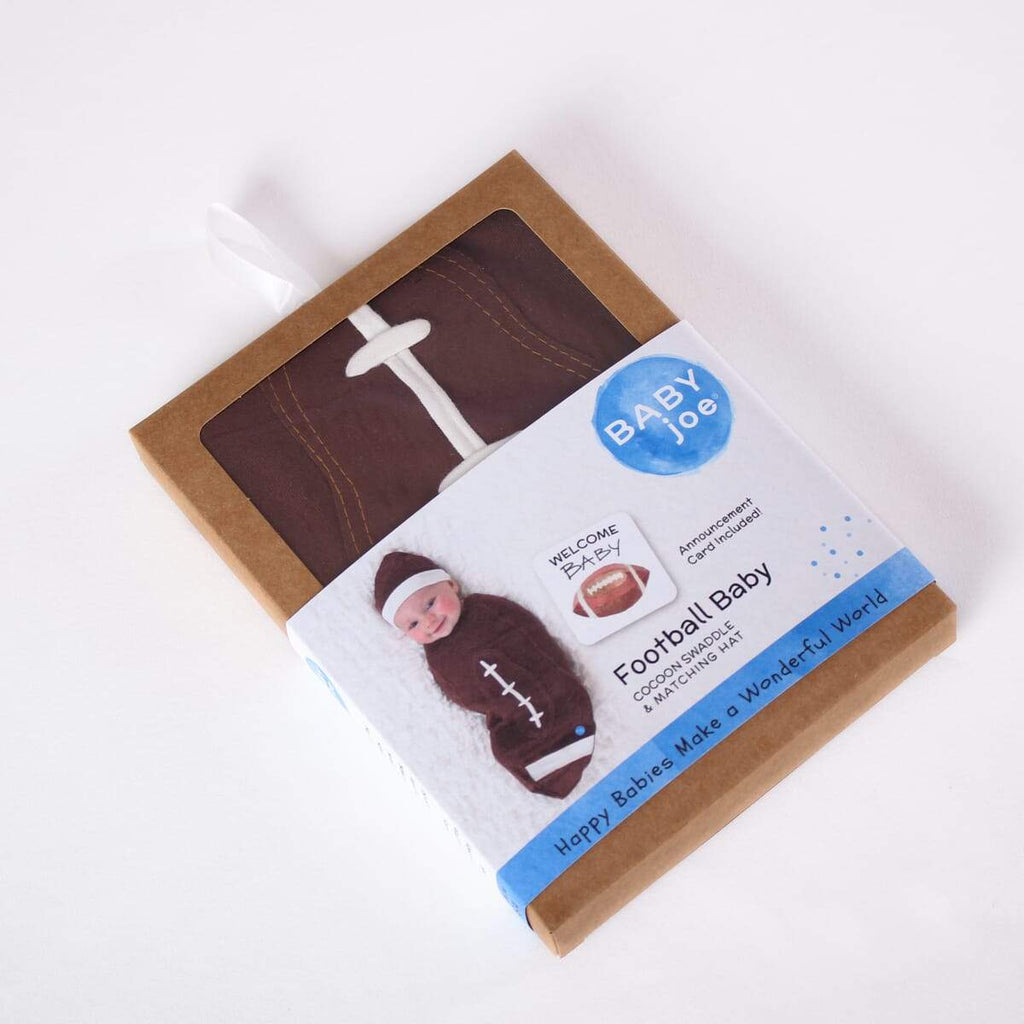 Football Baby Cocoon Swaddle Set – Newborn Gift with Headpiece & Announcement Card